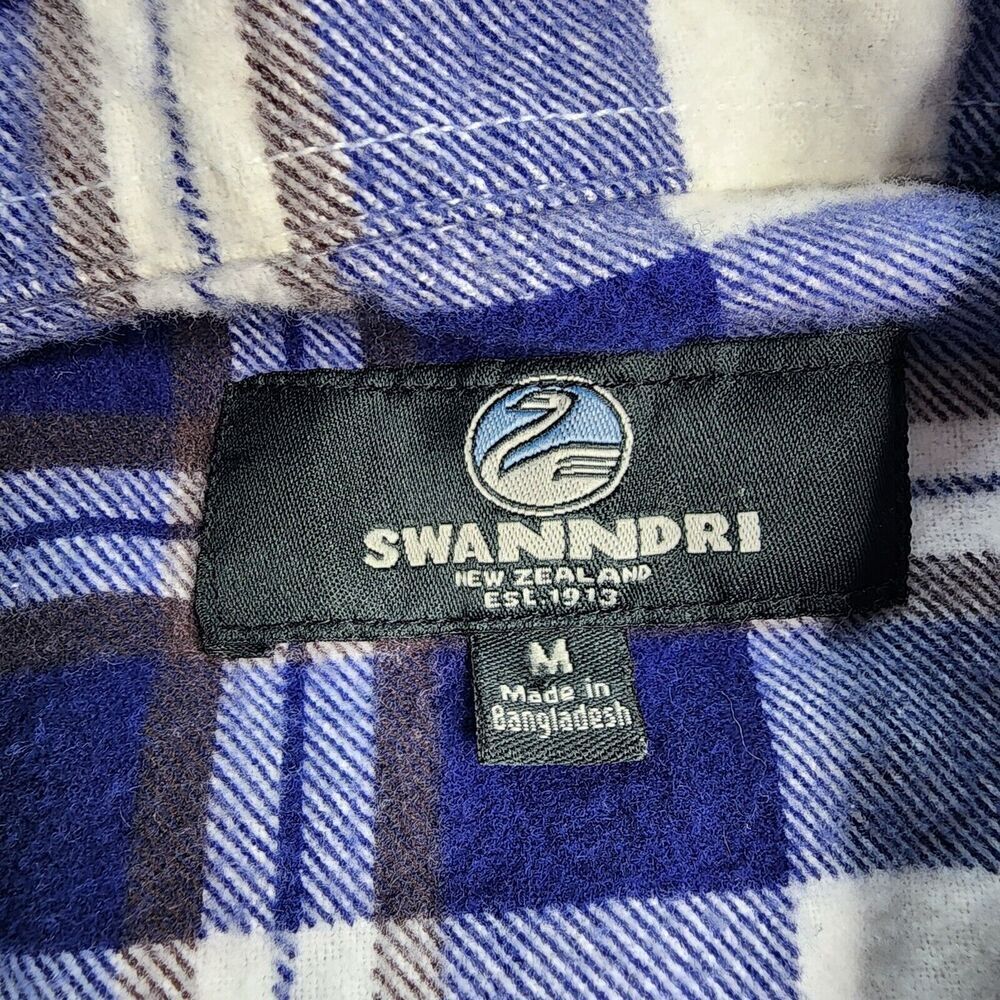 Swanndri Henley Flannel Button Shirt Cotton Blue Plaid Size Medium - Picture 6 of 10